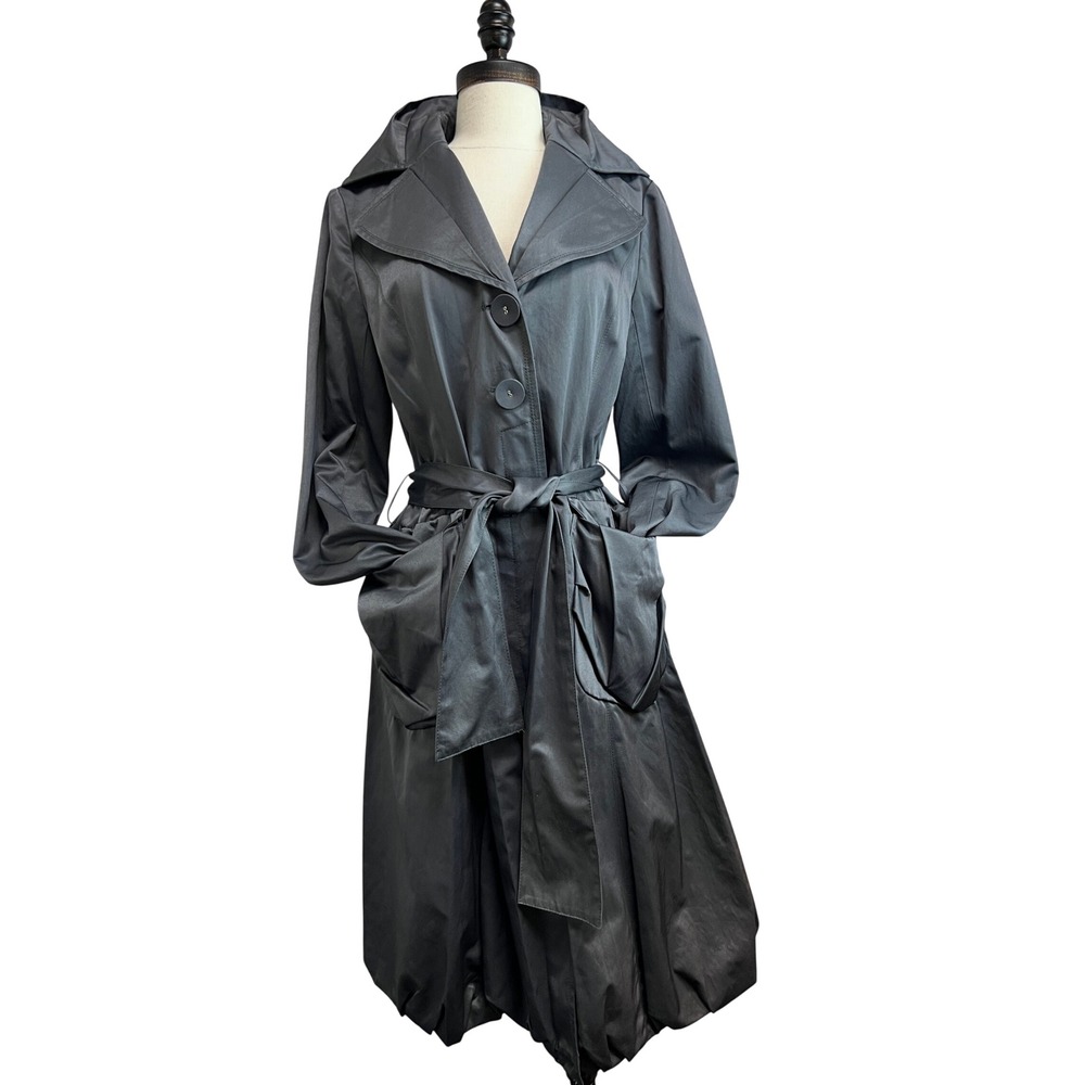 Bohemia Sweden Trench Coat Womens Medium Gray NWOT Bubble Hem Belted Cotton